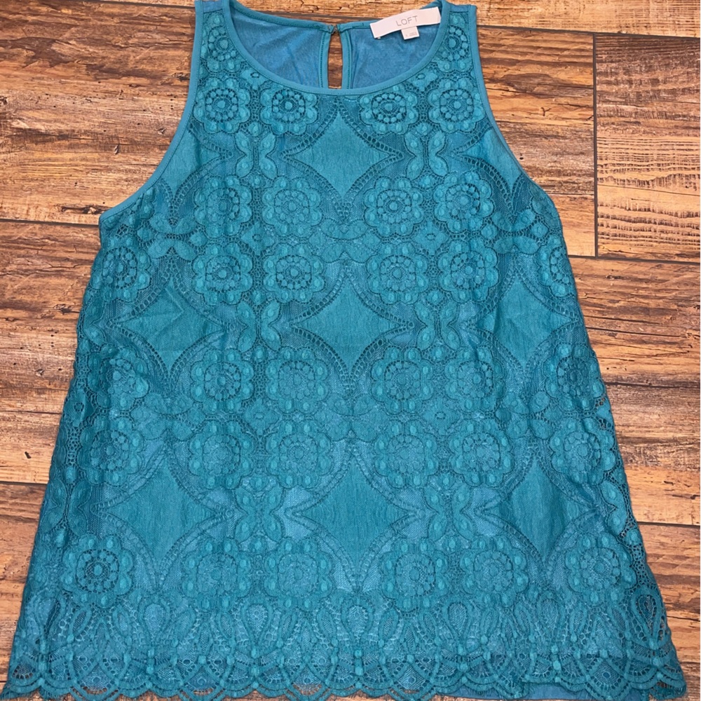 Teal sleeveless lace top from Loft